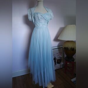 Vintage Light Blue Lace Dress with Bolero